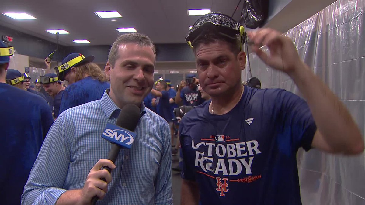 "BELIEVE, because we are believing. Nobody thought we would be here, and here we are." A fired up Carlos Mendoza meets with Steve Gelbs in a celebratory Mets clubhouse!