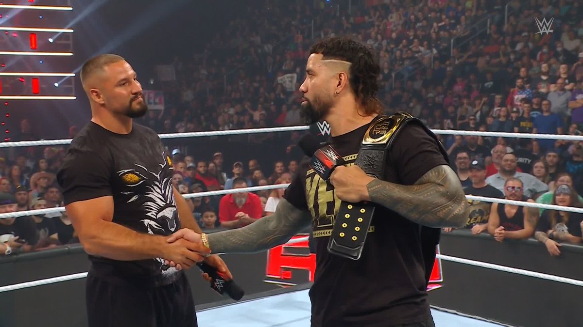 Bron Breakker 🤝 Jey Uso A sign of respect from two rivals that put EVERYTHING on the line against one another. 😤 #WWERaw