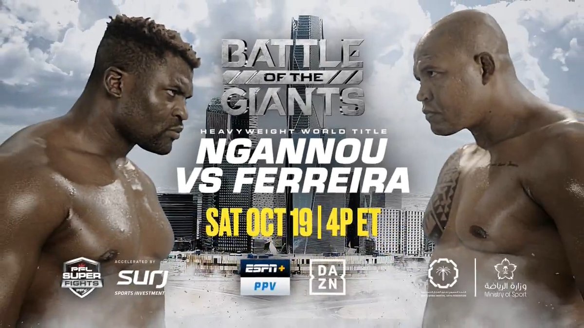 The PFL Battle of the Giants PPV countdown is on, OCT 19 will be epic! Proud to debut this incredible film capturing the enormity of the Biggest MMA Event of the Year! 🇨🇲 Francis Ngannou 🆚 Renan Ferreira 🇧🇷 [ #BraceForImpact | Sat, Oct 19th | 4PM ET| ESPN+ PPV and DAZN]