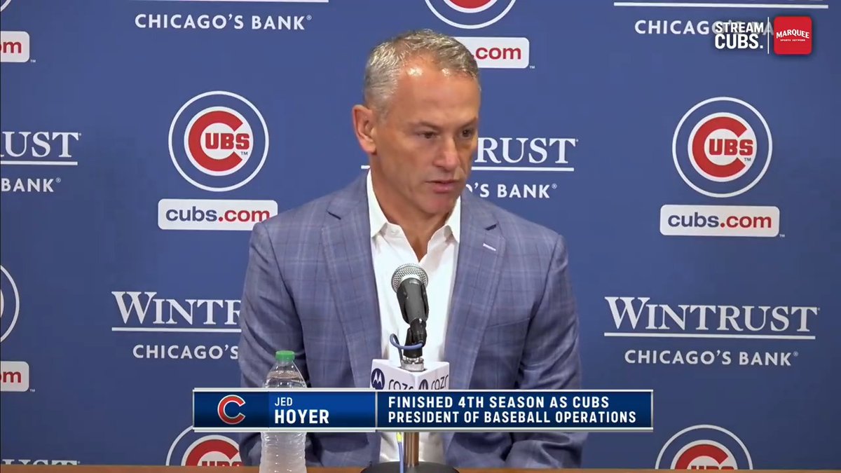 "I'm disappointed, but optimistic ... We need to get back to the postseason for these fans." Jed Hoyer at his end-of-season press conference.