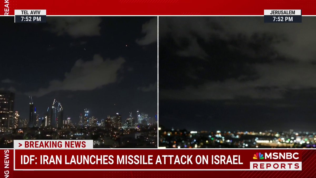 BREAKING: Iran launches an unknown number of missiles at Israel, with lights briefly lighting up the skies over the cities of Jerusalem and Tel Aviv.