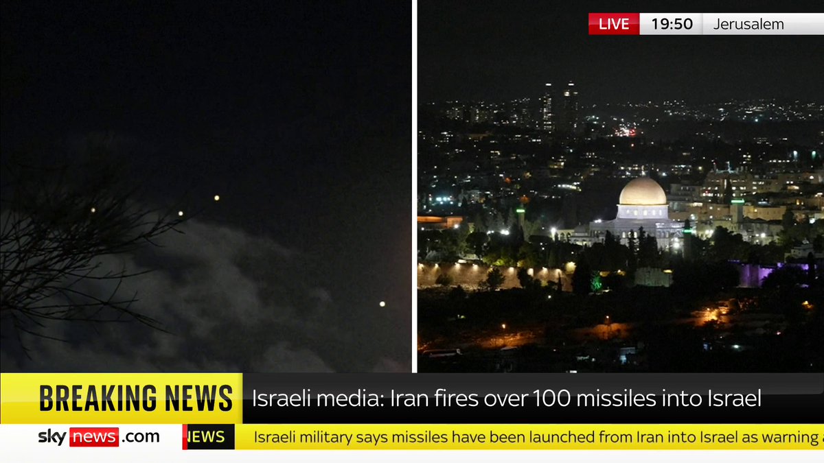 BREAKING: Iran has fired over 100 missiles into Israel, Israeli media reports. Live updates: 📺 Sky 501 and YouTube