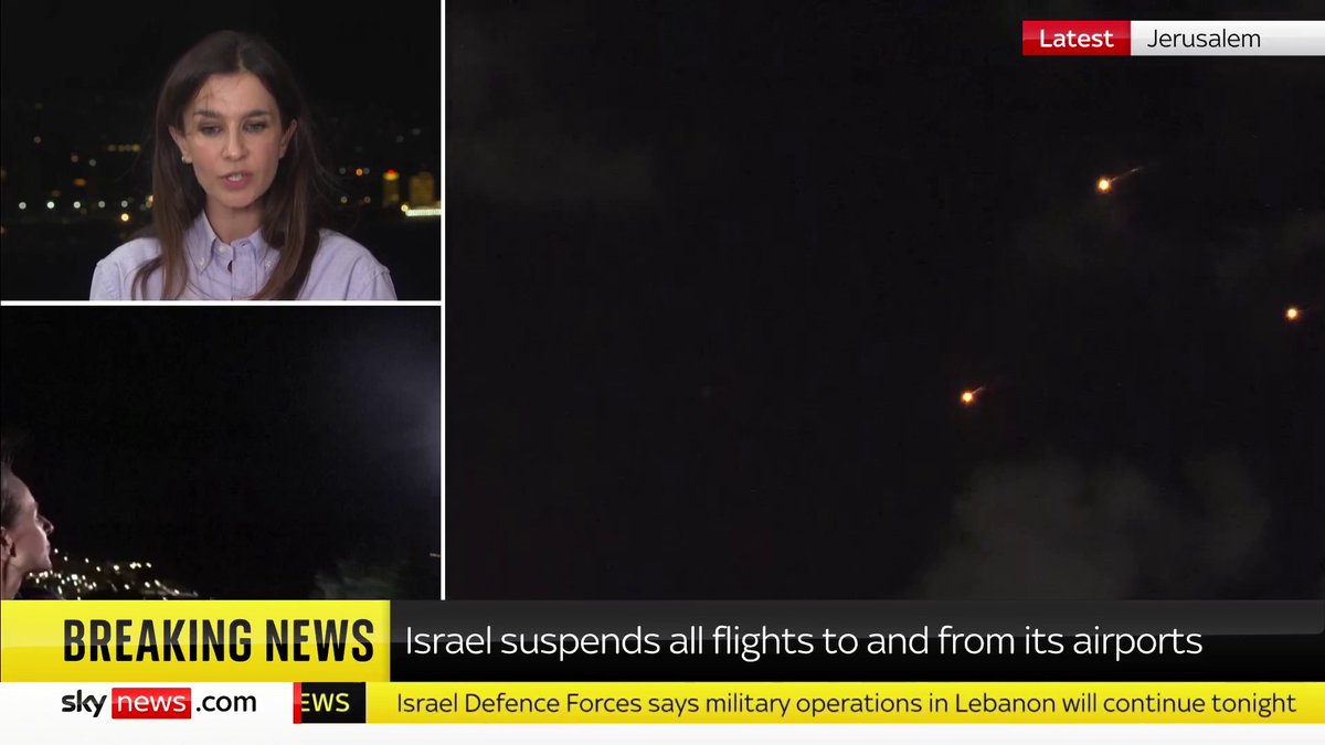 Security and defence editor Deborah Haynes forced to end TV live as she reports from the Israel-Lebanon border. The IDF says missiles are being launched from Iran into Israel. Live updates: 📺 Sky 501, Virgin 602, Freeview 233 and YouTube