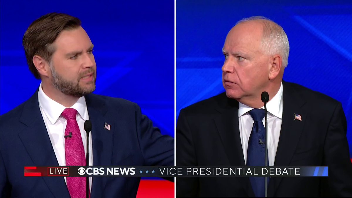Tim Walz: "Did (Donald Trump) lose the 2020 election?" JD Vance: "Tim, I'm focused on the future. Did Kamala Harris censor Americans from speaking their mind in the wake of the 2020 Covid situation?" Tim Walz: "That is a damning non-answer."