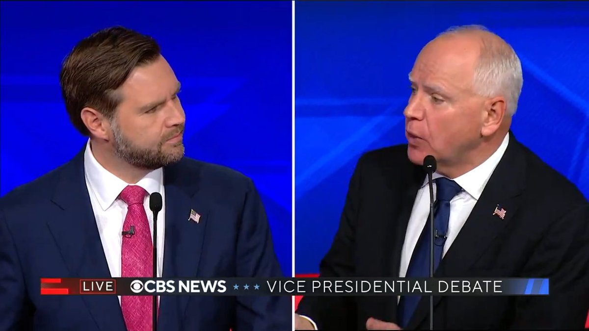 Gov. Tim Walz: "Did he lose the 2020 election?" Sen. JD Vance: "Tim, I'm focused on the future. Did Kamala Harris censor Americans from speaking their mind in the wake of the 2020 COVID situation?" Walz: "That's a damning non-answer."