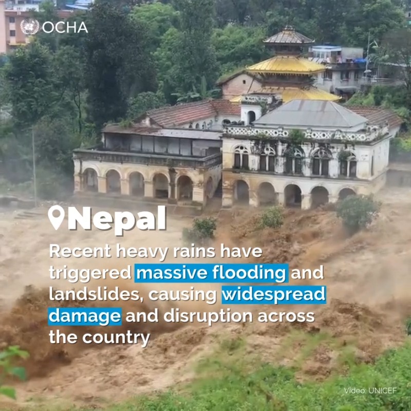 Heavy rainfall across #Nepal has triggered deadly landslides and flooding, causing severe devastation. United Nations has released funds for #AnticipatoryAction from United NationsCERF. This will enable partners on the ground to help communities cope with flooding. More ➡️