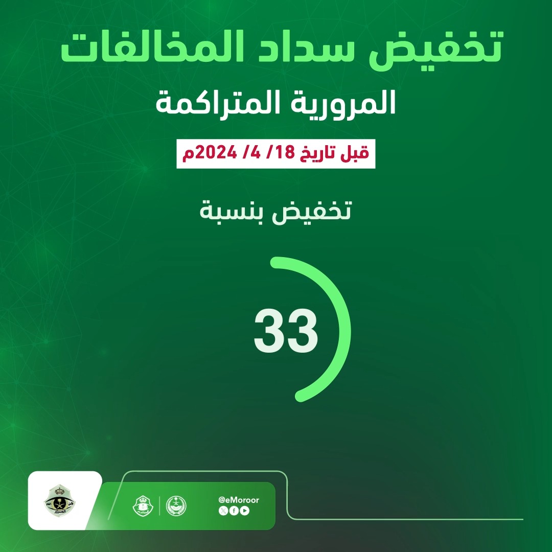 بادر بالاستفادة من #تخفيض_المخالفات_المرورية على جميع المخالفات المرتكبة قبل تاريخ 18/ 04/ 2024 م. #المرور_السعودي