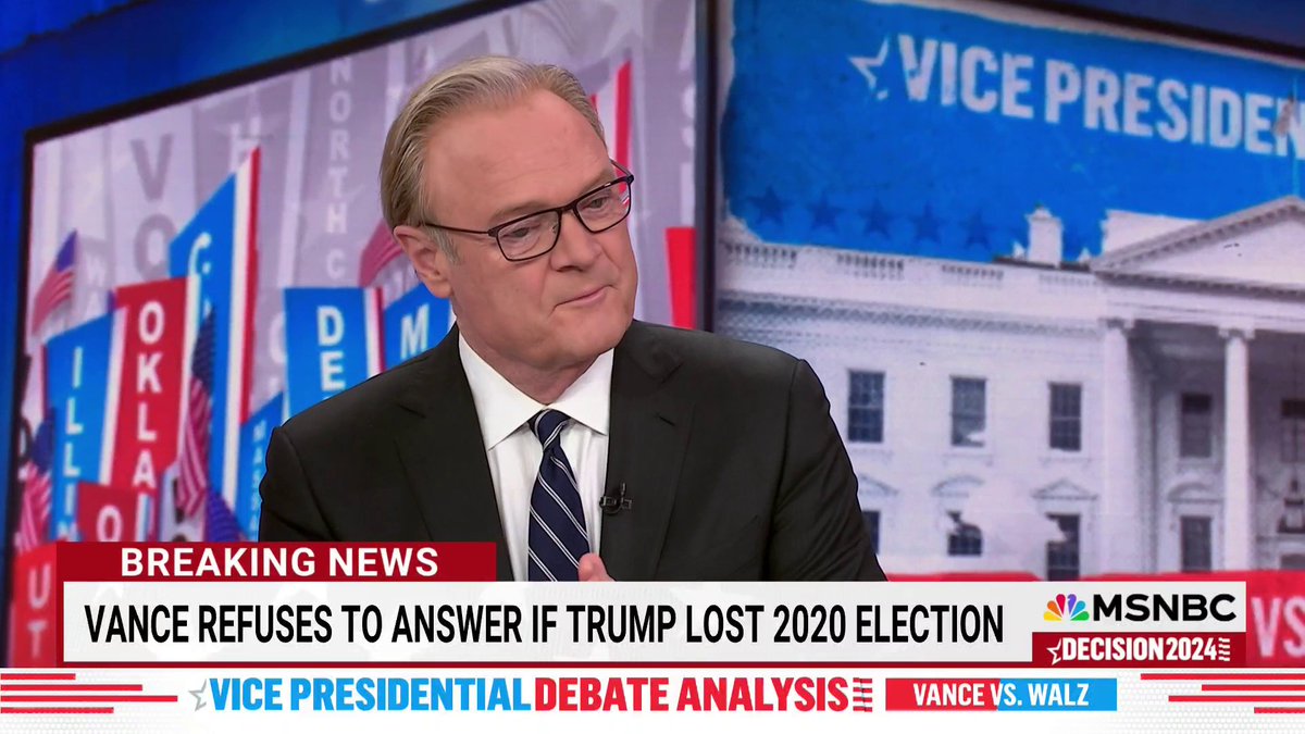 Lawrence O'Donnell BRILLIANTLY slams JD Vance for his many lies, unanswered questions, and said he's the "very first Vice Presidential candidate in history who doesn't know who won the last election." 😂😂😂