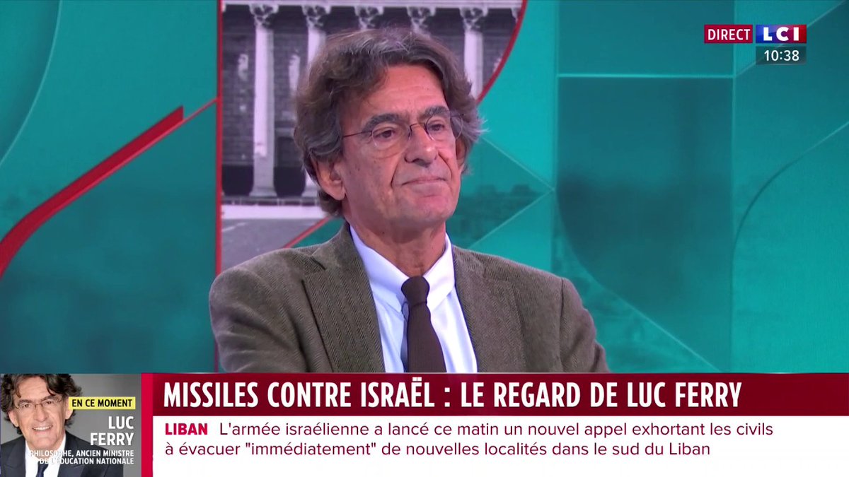 🗣️ "Israël n'est pas un État génocidaire mais le Sud global se révolte. J'ai des amis au Brésil qui détestent Israël, ce n'est ni l'antisémitisme catholique chrétien ni l'antisémitisme racialiste hitlérien, mais pour eux c'est le dernier pays occidental colonisateur" : Luc Ferry