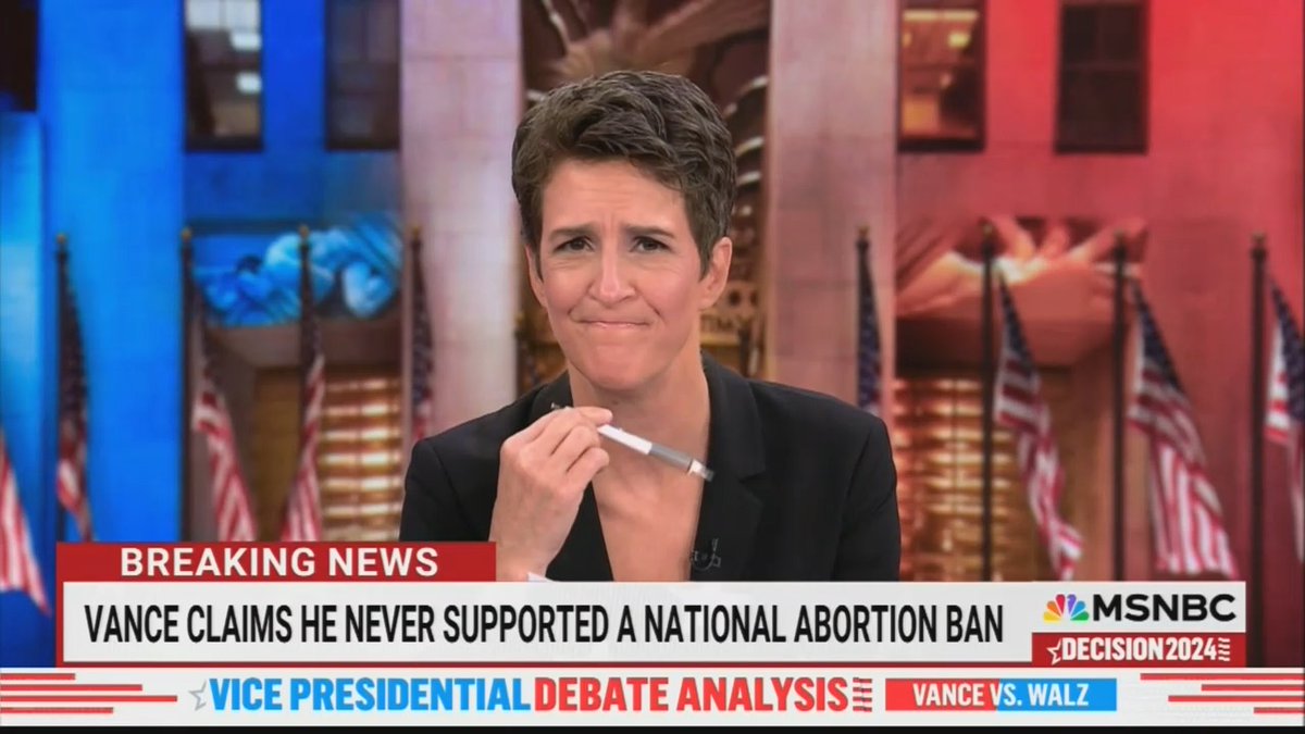 Maddow: Vance claimed ‘I never supported a national ban.’ Let’s roll the tape. Vance said ‘I certainly would like abortion to be illegal nationally.’ That means you supported a national ban on abortion. JD Vance is an incredibly slick facile talker. But to lie that bluntly, that’s going to follow him