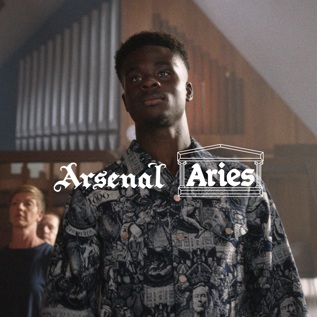 Worn by the Arsenal Faithful. Introducing our brand-new collection, in collaboration with Aries. Available now at Arsenal Direct, The Armoury, Aries Soho store, Selfridges and selected other retailers.