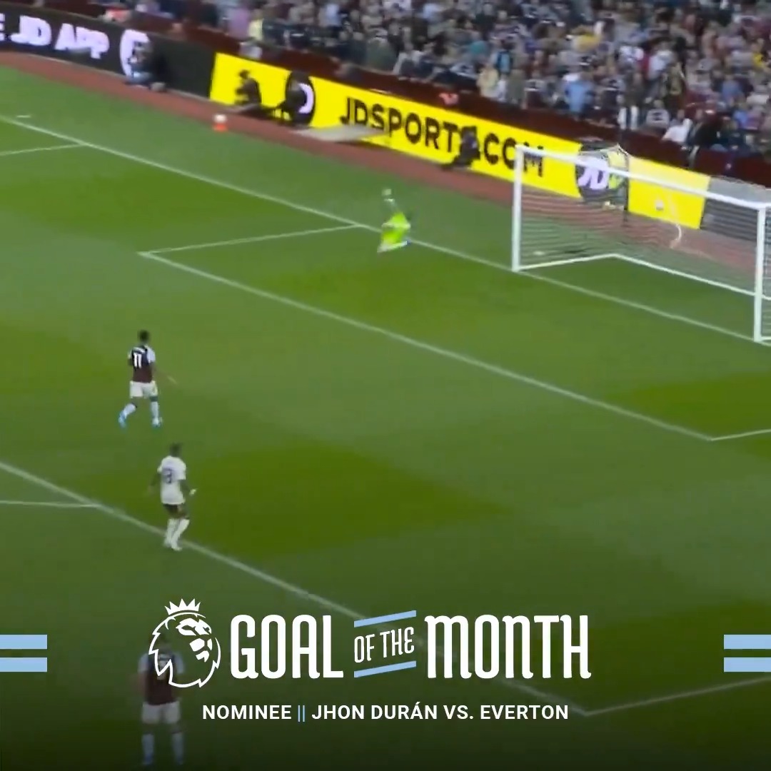 That strike from Jhon Durán has been nominated for the Premier League's Goal of the Month award for September 👊🚀