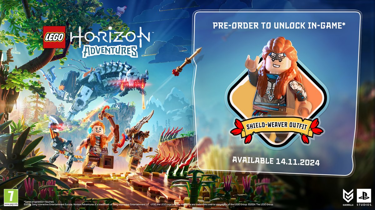 Some heroes are built... different #LEGOHorizonAdventures is now available for pre-order on PlayStation 5, PC and Nintendo Switch! Get it now to unlock the LEGO Shield-Weaver Outfit in-game! LEGO