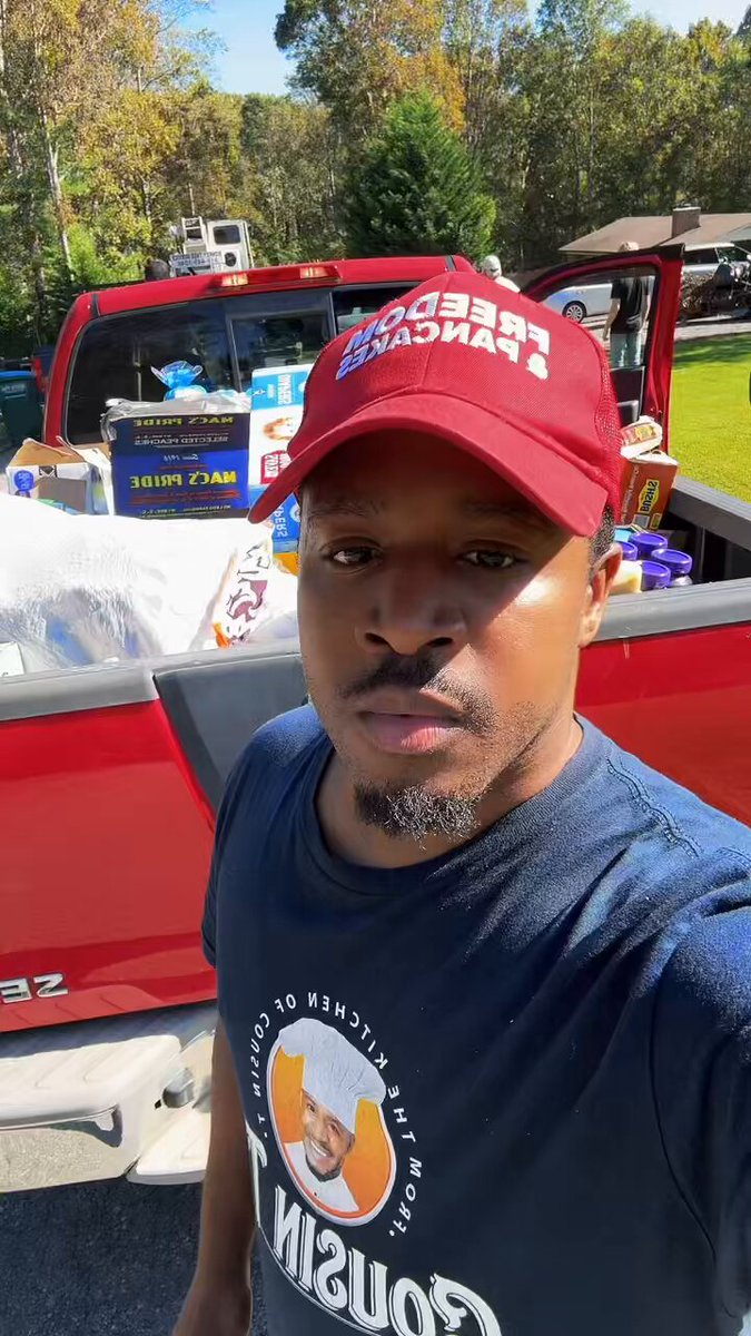 🚨Where is FEMA &amp; Kamala Harris ? They are not doing anything to help Americans I’m in Ashville North Carolina walking door to door passing out food and supplies while im waiting on my pancakes to arrive!