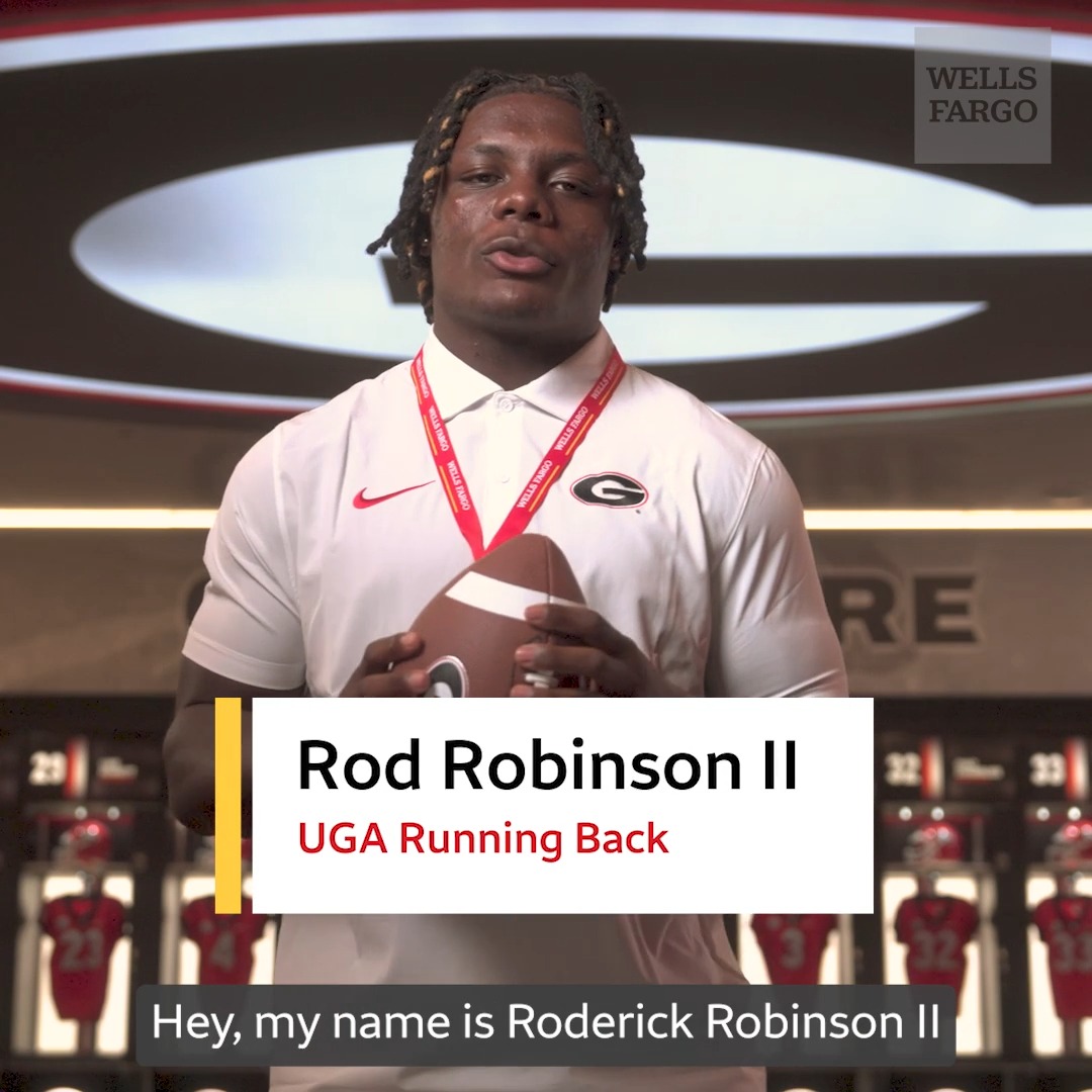 Running back Roderick Robinson II has teamed up with Wells Fargo and UGA legend Terrell Davis to break down financial X’s and O’s! 🏈 #BankOfDoing | #GoDawgs