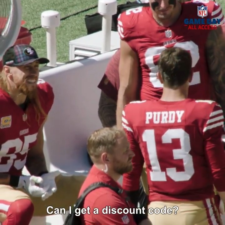 George Kittle to Brock Purdy: “I saw your Applebee’s commercial. You’re an actor. Can I get a discount code?” 💀
