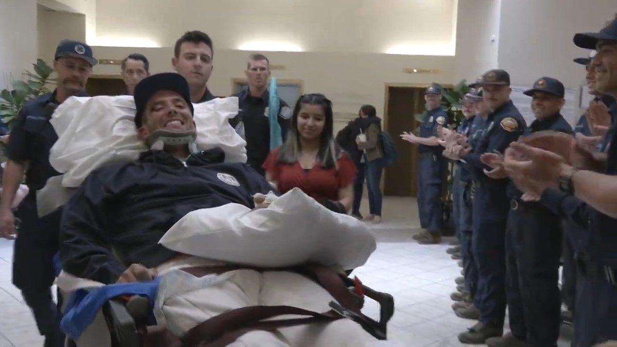 Yesterday, 2 of our injured hand crew members transitioned from the hospital to rehabilitation centers, including Andrew Brown. A soon-to-be father and son of an OCFA firefighter, Andrew was surrounded by friends, family, and fellow firefighters throughout the transition. ❤️