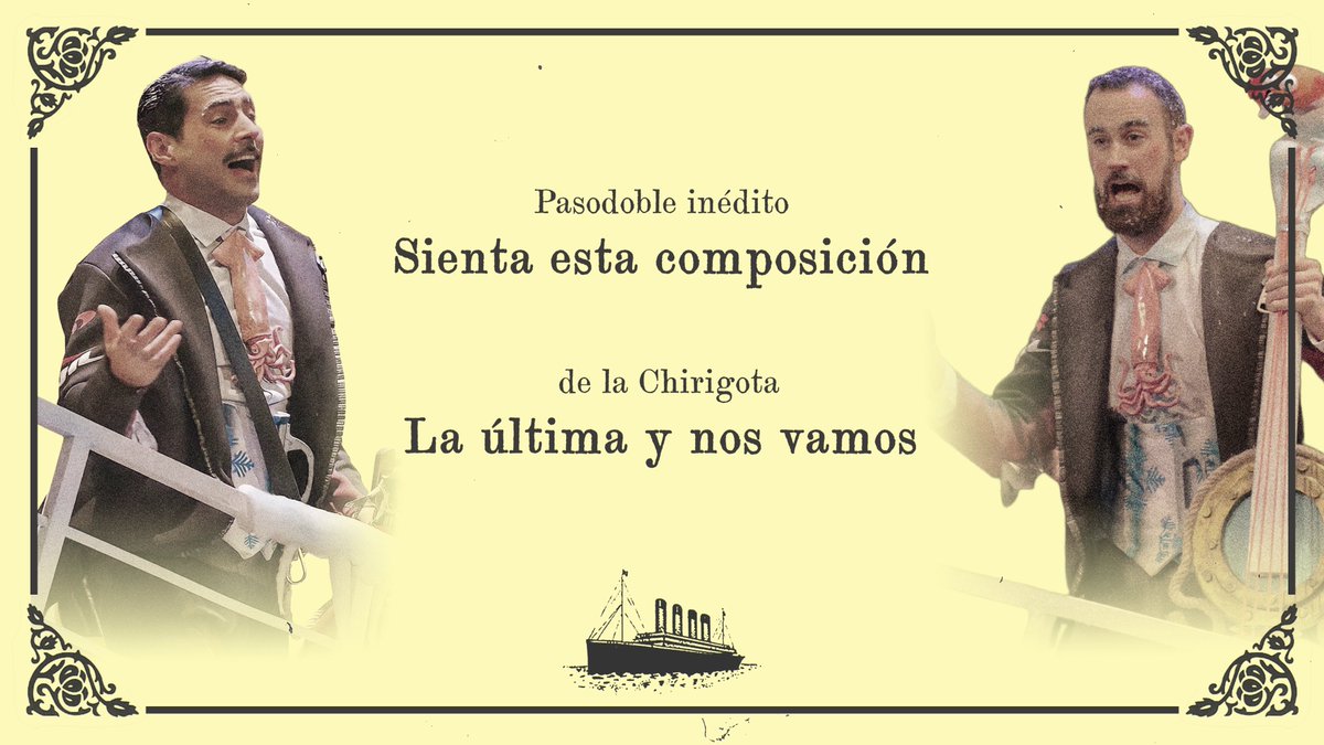 Desde hace tiempo, queríamos regalaros uno de los pasodobles que se quedaron en el tintero. Y desde hoy, ya es vuestro. 🛳🎻 Cantado por el bizcochO y Mario Valenzuela G., y acompañados por un cuarteto de cuerdas, como la Banda del Titanic. Ya disponible también en plataformas.