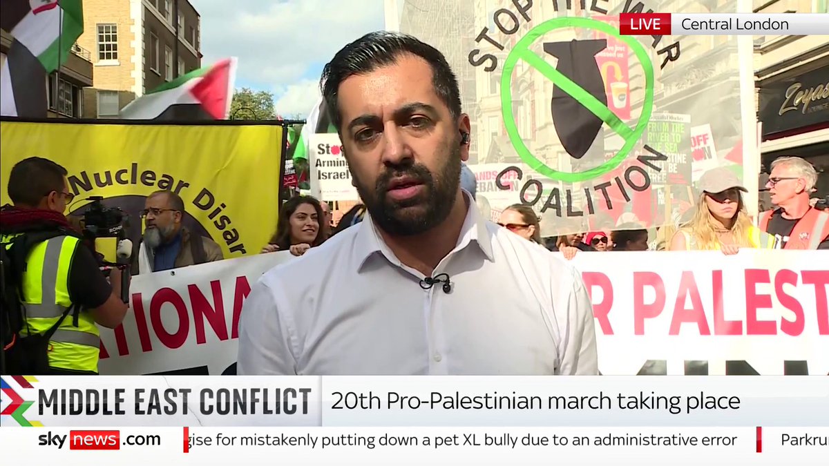 "People are pro-humanity" . Former Scottish First Minister, Humza Yousaf, speaks to Sky News as he attends a pro-Palestinian march in London. 📺 Sky 501, Virgin 602, Freeview 233 and YouTube