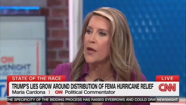 .Maria Cardona: I grew up in Puerto Rico and I remember when Donald Trump came down to Puerto Rico and threw paper towels at us. Republican governors have actually praised the Biden-Harris administration for their handling of this disaster. Meanwhile, when Trump was president, he gutted FEMA and withheld aid from Americans who didn’t vote for him