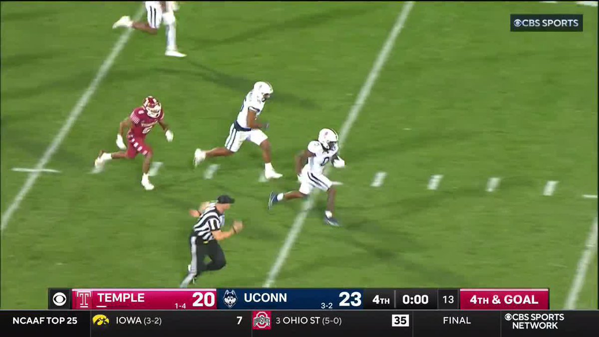 WHAT A WAY TO END IT. UConn denies Temple at the goal line and brings it back for a touchdown to secure the win.