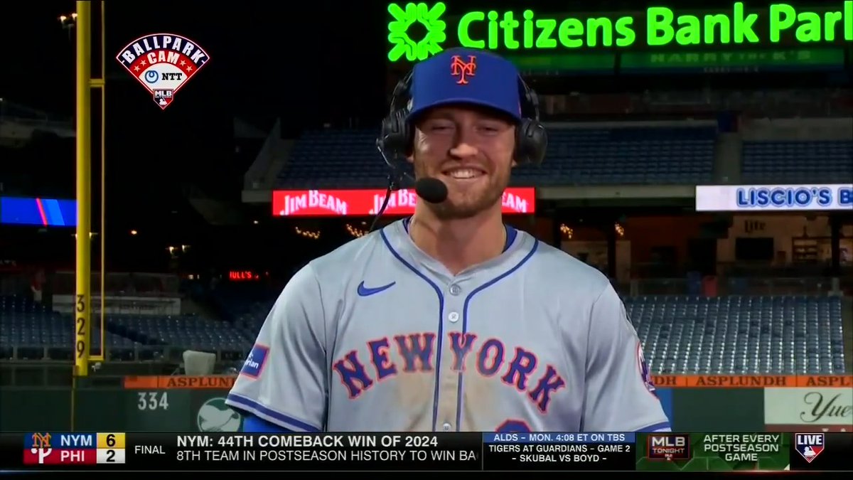 "This is what I dreamed about as a kid, so I'm just going to go enjoy every moment of this." Brandon Nimmo joins #MLBTonight to talk about feeling the #Postseason energy, the huge Game 1 New York Mets win and more with Lauren Gardner &amp; Dan Plesac.