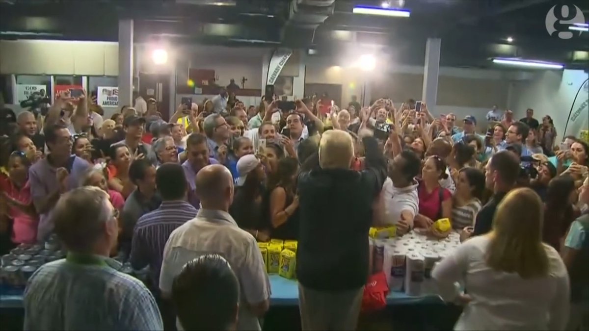 Trump throws paper towels at hurricane victims while he withheld about $20 billion in relief for Puerto Rico. It went on to be one of the deadliest natural disasters in modern US history