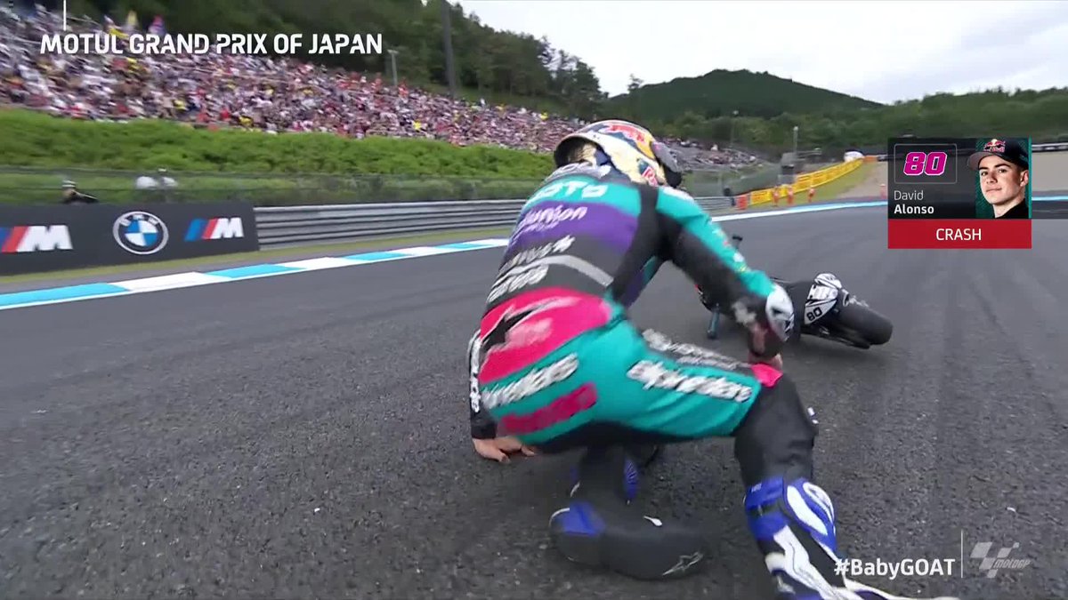 A crash but the World Champion is OK and absolutely LOVING IT! 💥❤️ #BabyGOAT 🐐 | #JapaneseGP 🇯🇵