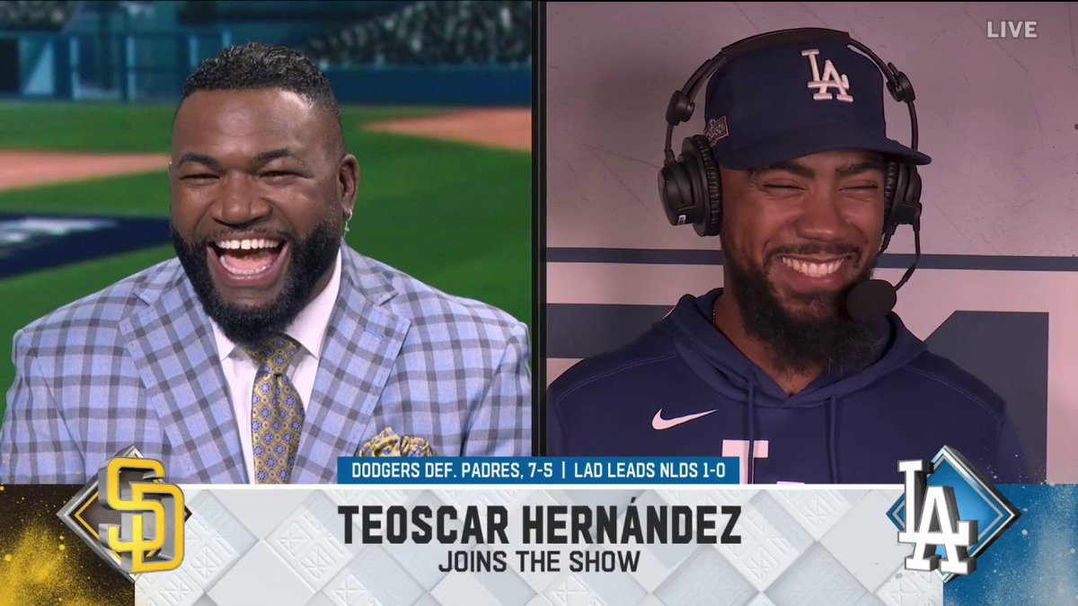 Teoscar Hernández was impressed with the Los Angeles Dodgers fans in his LA Postseason debut. He talked about his performance after Game 1 ⬇️ Alex Rodriguez | @DavidOrtiz | @DerekJeter