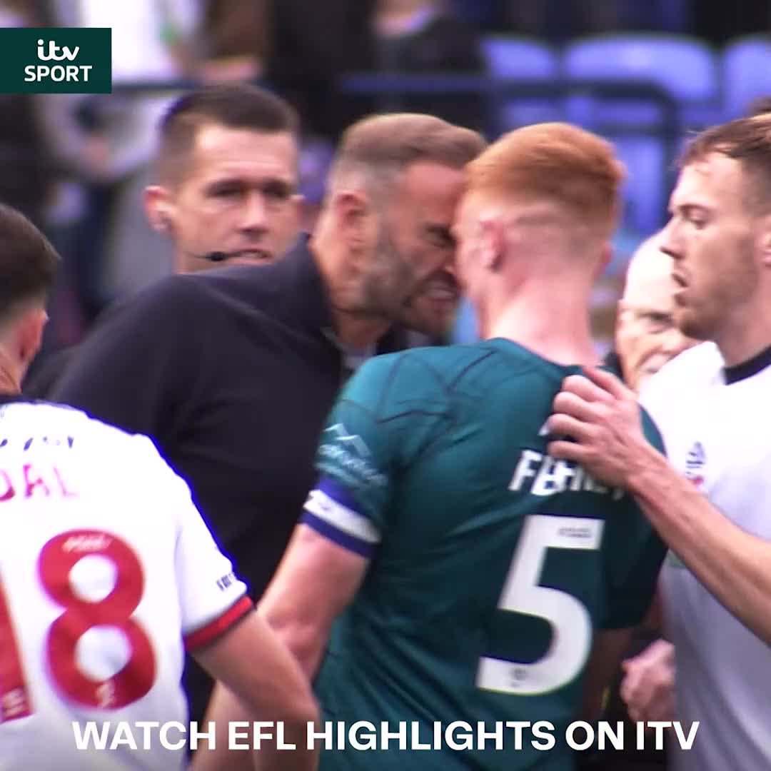 Complete head loss from the manager 😳 Bolton boss Ian Evatt was shown a straight red card for this altercation with Shrewsbury defender Morgan Feeney #BWFC | #Salop
