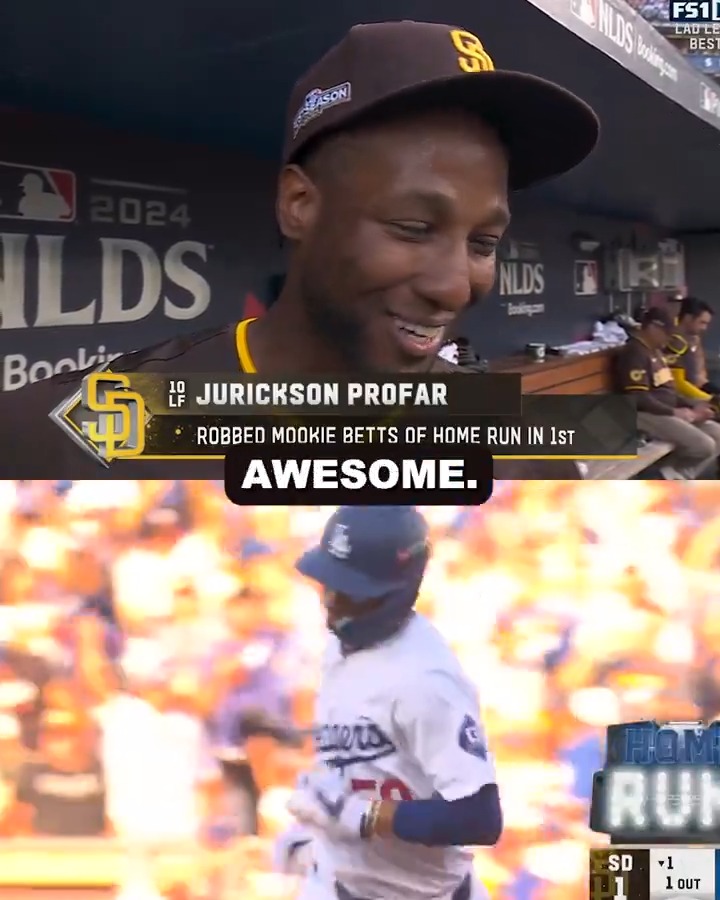 Pure joy from Jurickson Profar after robbing a home run during a #postseason game 😁 #NLDS