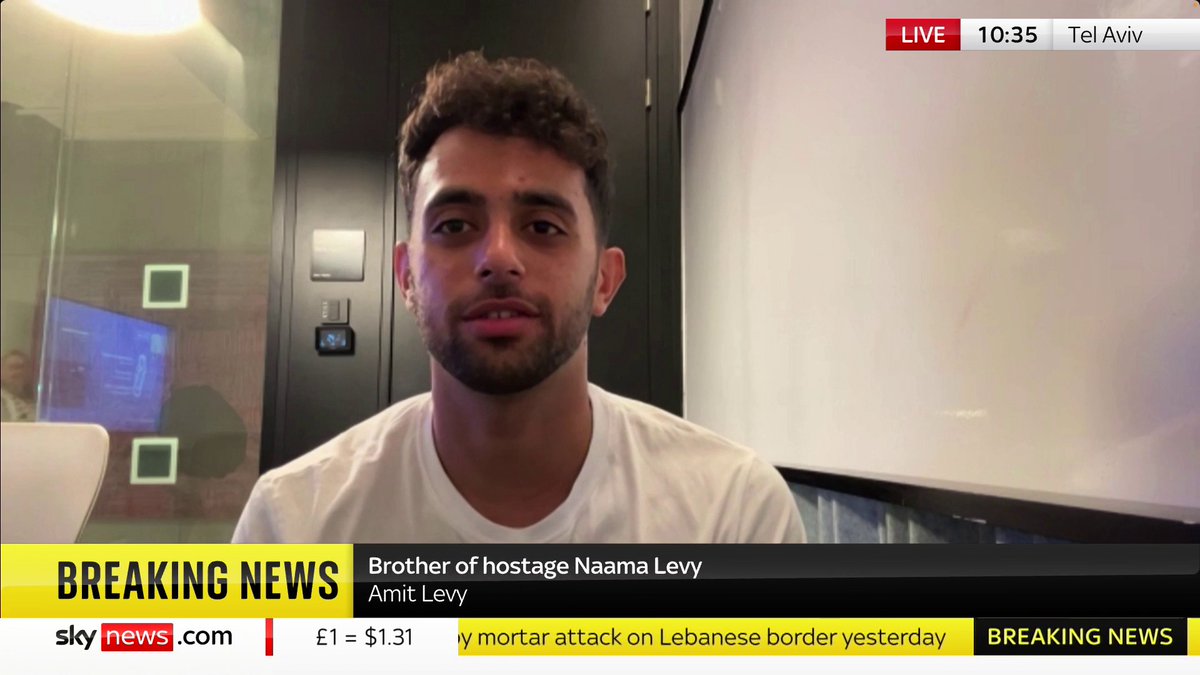 'It's getting harder and harder to stay hopeful after a year of this ongoing torture, but we can't lose hope' Amit Levy, the brother of Naama Levy, 19, who was taken hostage by Hamas speaks to Yalda Hakim on the anniversary of October 7. 📺 Sky 501