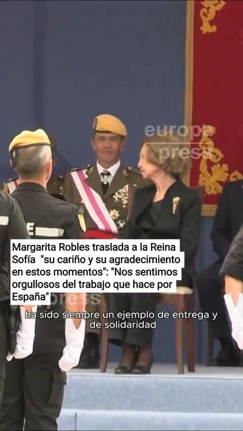 Margarita Robles a la reina Sofía: "Estamos orgullosos del trabajo que lleva realizando tantos años por España. Estamos con usted. Hoy, en este momento, nuestro cariño a usted y nuestro agradecimiento"