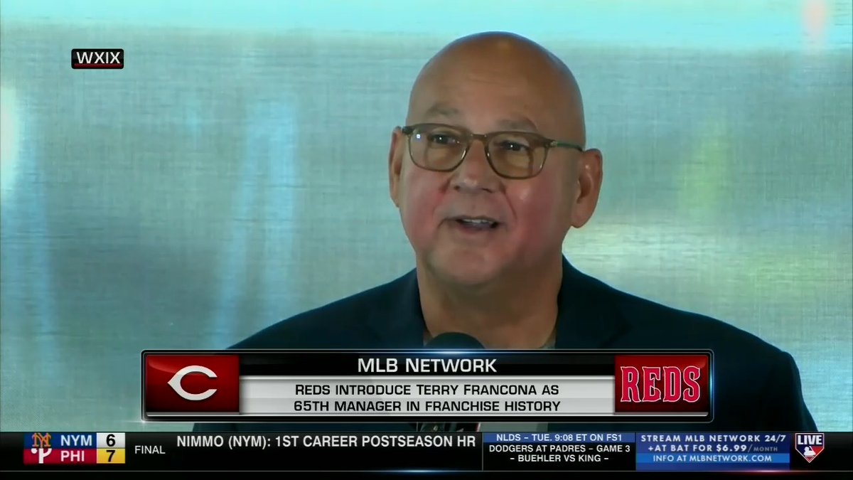 "I honestly didn't see myself managing again, I had a really good year away from the game... [the Cincinnati Reds] came out to visit and it just felt right." - Terry Francona on his decision to return to the dugout