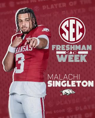 🏈 SEC Freshman Player of the Week: WK 6 🐗 Malachi Singleton Arkansas Football 🐗 x #SECFB
