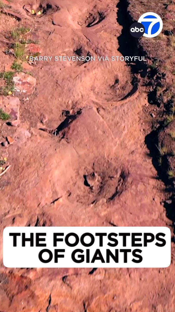 Drone footage shows the world's largest continuous set of dinosaur tracks — known as West Gold Hill Dinosaur Track — in Ouray, Colorado, featuring 134 footprints and running 106 yards long. 🦕⛰️