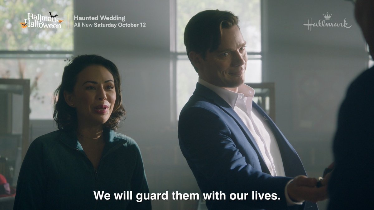 Get ready for a spooktacular wedding! When Jana @janelparrish and Brian #DominicSherwood have their plans interrupted by a ghost named Angelique Cassandra Potenza, will they be able to move forward as planned? 👻 #HauntedWedding premieres this Saturday at 8/7c! #HallmarkHalloween