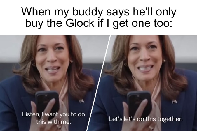 What model Glock do you think Kamala Harris owns? 1. Odds it's not on the California roster? High. 2. Odds it doesn't have 10 round mags? High. #Kamala #LimpWrist #Glock