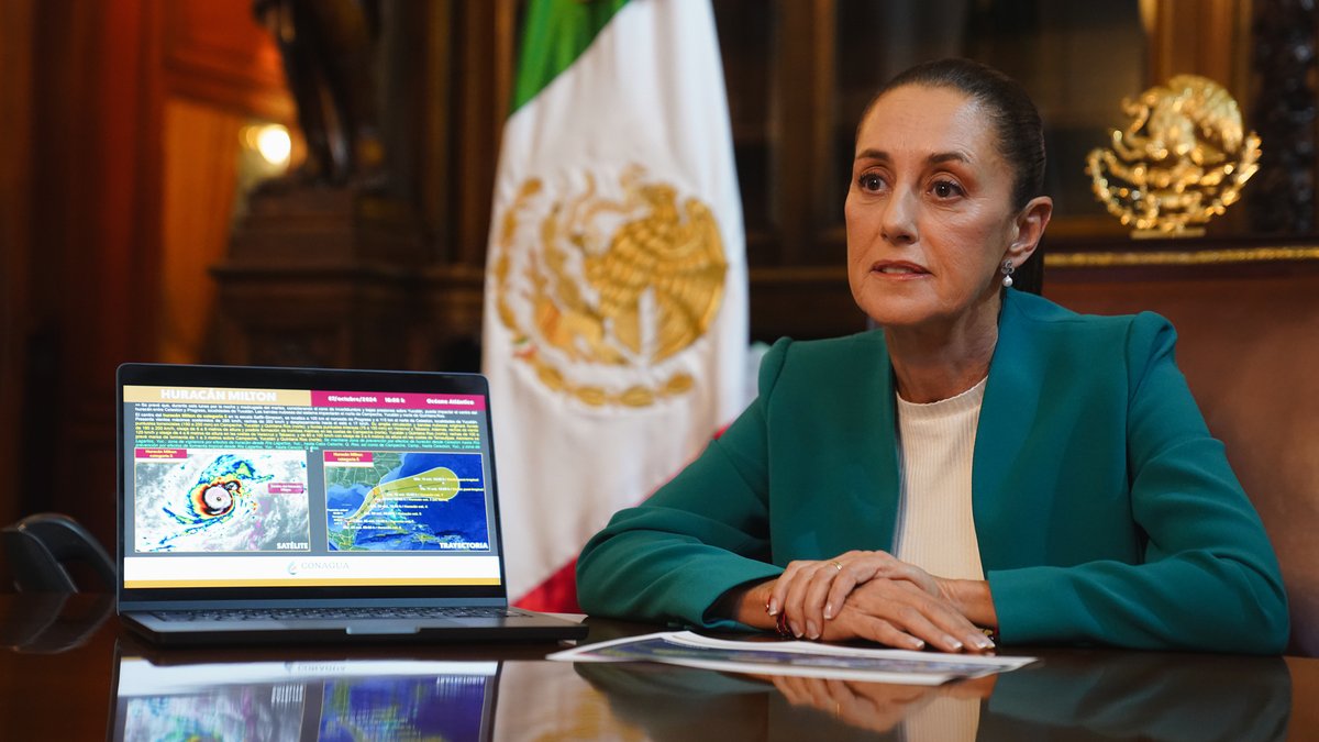 Comparto información sobre la trayectoria del huracán Milton de categoría 5. Se prevén fuertes lluvias y vientos, podría tocar tierra entre Celestún y Progreso, en Yucatán. Les pedimos estar atentos a las instrucciones oficiales de los gobiernos federal y estatal.
