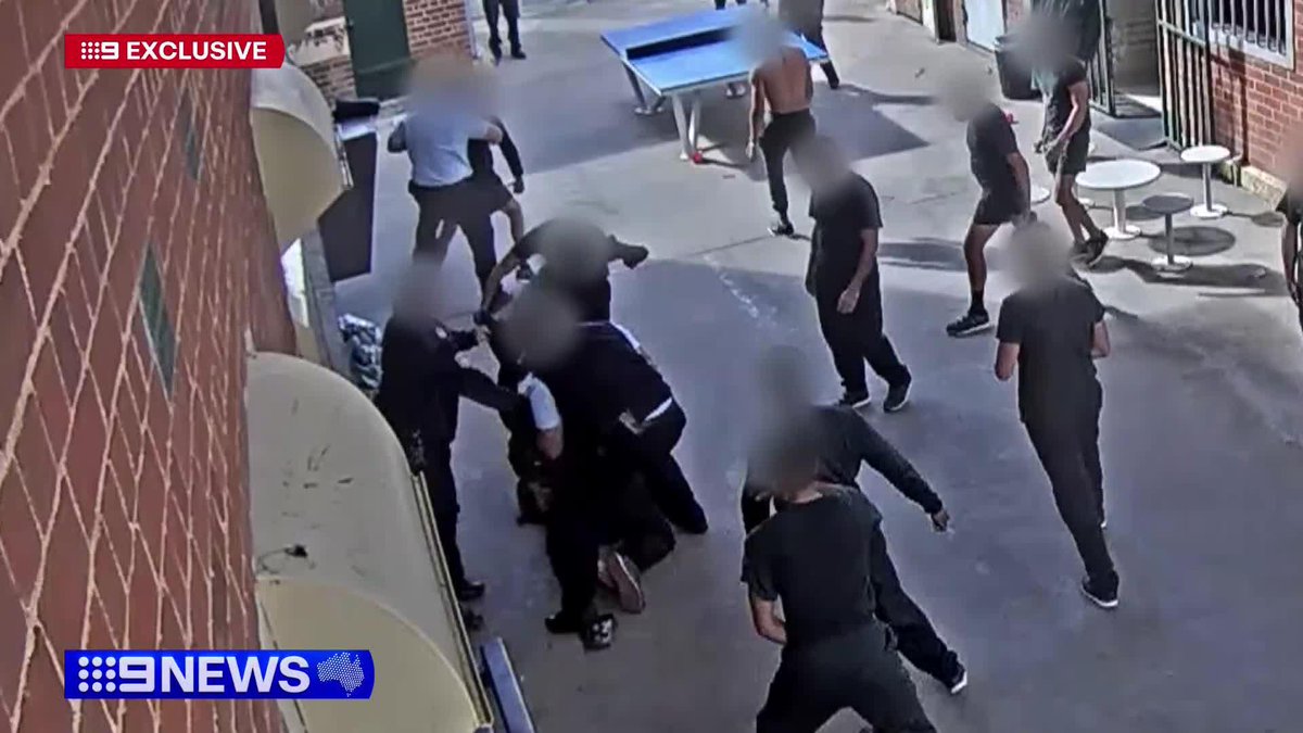 #EXCLUSIVE: Violence inside a jail has been captured by security camera, with a gang of inmates attacking another prisoner. The victim was saved by two corrections officers, who've been awarded medals of bravery. Damian Ryan #9News