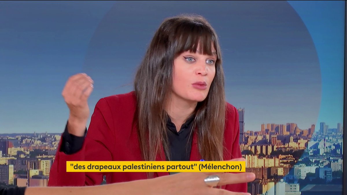 🗣 "Si vous raisonnez juste en termes de victimes, depuis 1 an à Gaza c'est le 7-Octobre tous les jours." La députée LFI, Alma Dufour défend l'appel de Jean-Luc Mélenchon qui veut "mettre des drapeaux palestiniens partout".