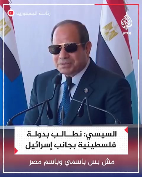 السيسي يقول على هامش فعالية للجيش الثاني الميداني بالإسماعيلية إن استقرار المنطقة لن يتحقق إلا بإقامة دولة فلسطينية جنبًا إلى جنب مع الدولة الإسرائيلية