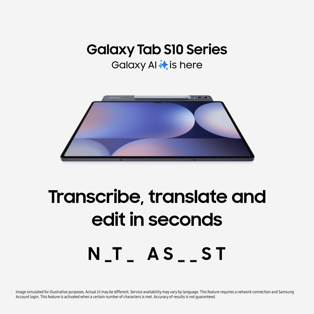 Psst... Here’s a hint: This feature checks all the boxes when it comes to effortless note-taking. Guess the feature and let us know in the comments. Go on, fill in that blank! #GalaxyTabS10 #GalaxyAI #Samsung