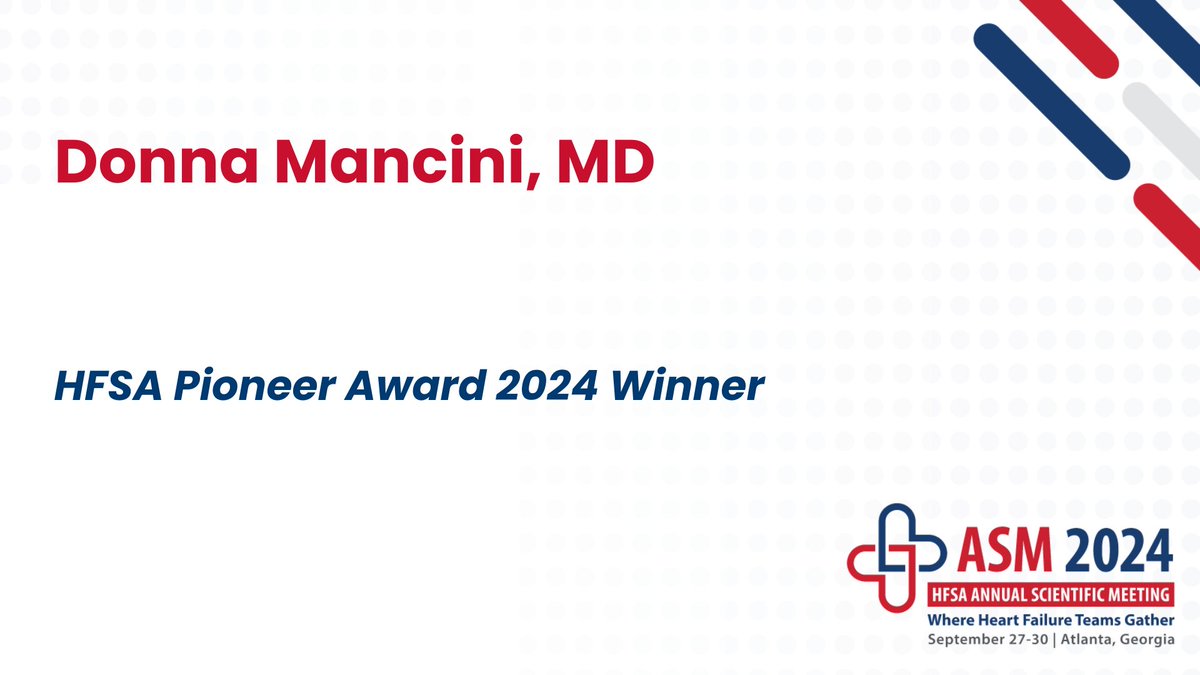 Congratulations to Donna Mancini, MD, who was named a winner of HFSA Pioneer Award for 2024. Learn more about Dr. Mancini here #HFSA2024