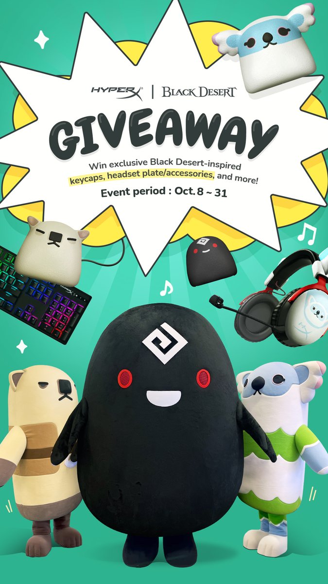 Our friends over at HyperX and your favorite Black Desert mascots have cooked up a special giveaway just for YOU! ✨ This is your chance to elevate your gaming setup! Snag a prize... and accessorize! All the details you need to know can be found below: 🦦