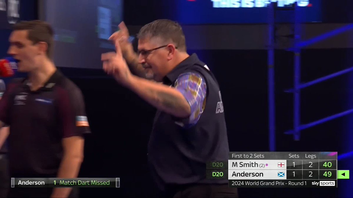 ANDERSON SINKS SMITH! 🏴󠁧󠁢󠁳󠁣󠁴󠁿 Double-start drama in Leicester! Michael Smith misses two match darts for victory, and Gary Anderson takes full advantage to sink the world number two! 📺 #WGPDarts | R1
