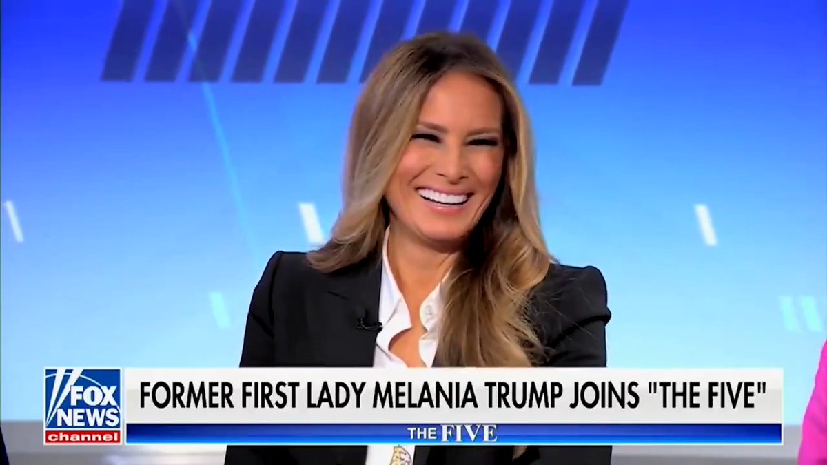 Fox News' Greg Gutfeld: "Does [Donald Trump] wear pajamas?" Melania Trump: "No." Gutfeld: "What does he wear when he sleeps?" Melania: *zips lips*