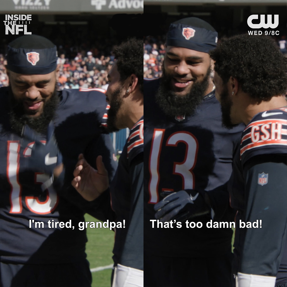 "I'm tired of this grandpa... That's too damn bad!" Caleb Williams and the Chicago Bears are having a great time 😂 (via NFL Films) @InsideTheNFL Wednesdays 9/8c on The CW