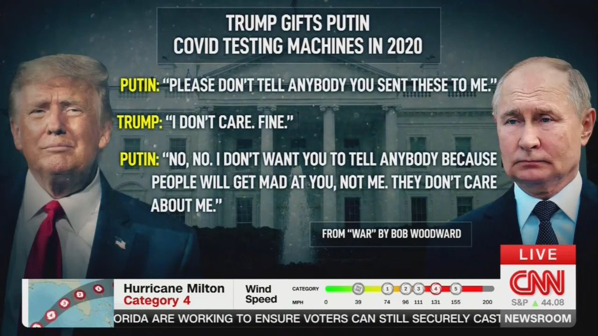 Reporter: We just learned from a bombshell new report that Trump secretly sent COVID tests to Vladimir Putin in 2020 while Americans couldn’t get testing. Putin told Trump not to tell anyone