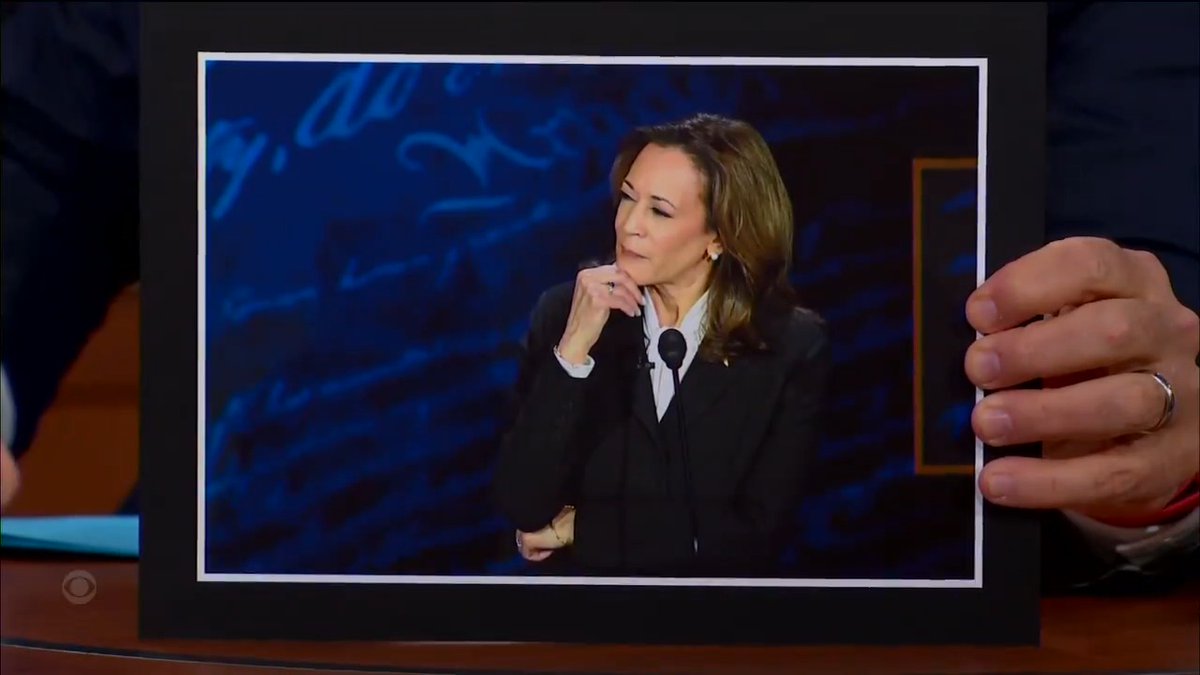 Q: What were you thinking in this photo during the debate? Vice President Harris: It starts with a W, there's a letter in between, and the last letter is F
